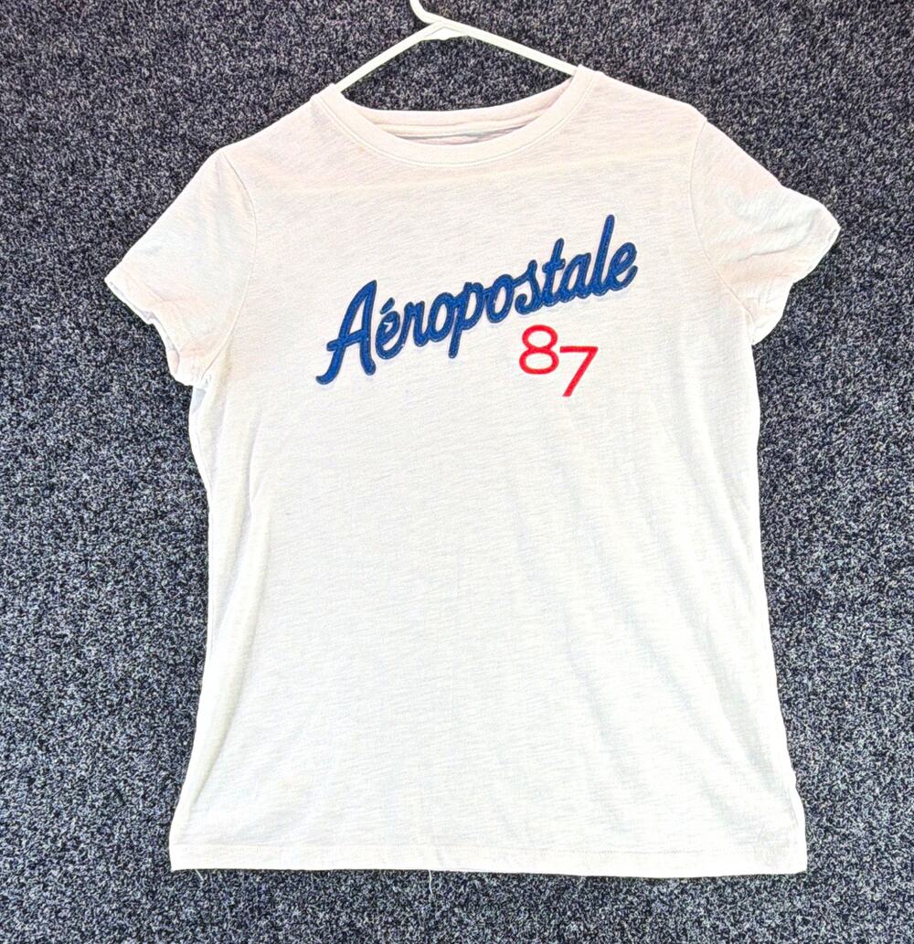 Aéropostale Men's White 87 Logo Graphic Embroidered Crew Neck Tee XL